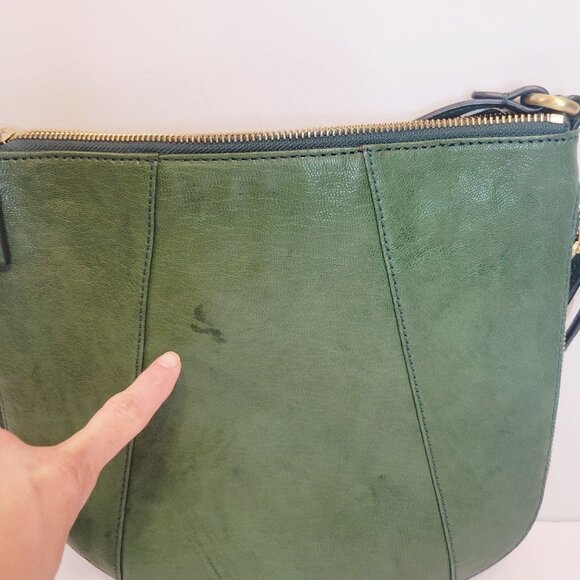 Vtg Fossil Emerald Green Leather Shoulder Hobo Purse Bag Zip Expand READ - Picture 4 of 9